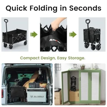 Collapsible Wagon with Wheels, 220 lbs Wagons Carts Foldable Wagon Cart with Flexible Handle, Lightweight Portable Folding Utility Grocery Shopping Cart for Grocery Sports Garden Camping