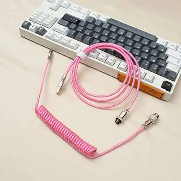 SUEHIODHY 5.9ft Custom Coiled Pilot Cable Type C to USB-A with Detachable Aviation Connector for Mechanical Gaming Keyboard