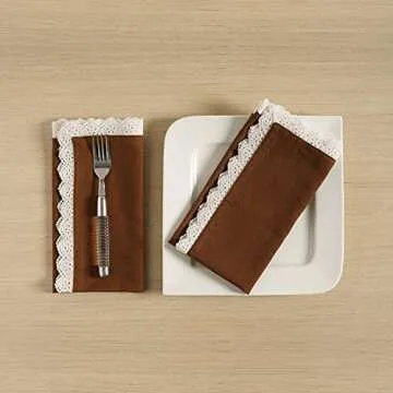 Fingercraft Dinner Napkins Cotton 6 Pack Premium Quality Mitered Corners with Elegant Lace for Every Day Use Napkins are Pre Shrunk and Good Absorbency with Lace (Brown)