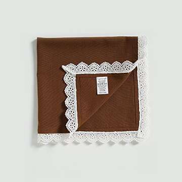 Fingercraft Dinner Napkins Cotton 6 Pack Premium Quality Mitered Corners with Elegant Lace for Every Day Use Napkins are Pre Shrunk and Good Absorbency with Lace (Brown)
