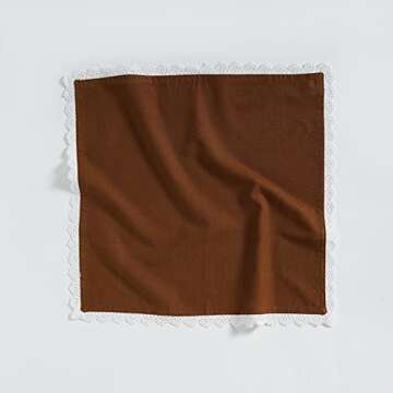 Fingercraft Dinner Napkins Cotton 6 Pack Premium Quality Mitered Corners with Elegant Lace for Every Day Use Napkins are Pre Shrunk and Good Absorbency with Lace (Brown)