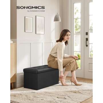 SONGMICS MAZIE Collection-30 Inches Folding Bench Ottoman with Storage, Foot Rest Stool, Load 660 lb...