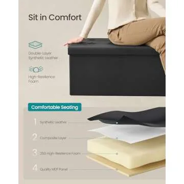 SONGMICS MAZIE 30 Inches Folding Storage Ottoman - Stylish and Functional