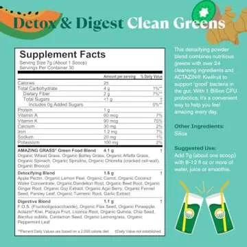 Amazing Grass Greens Superfood Detox & Digest: Greens Powder with Digestive Enzymes & Probiotics, Clean Green, 30 Servings (Packaging May Vary)