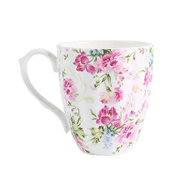 Mailandy 14oz Cute Coffee Mugs for Women - Floral Bone China Teacups for Gifts