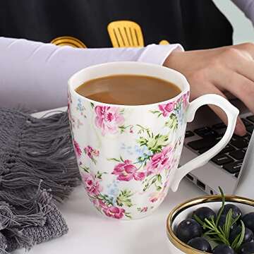 Mailandy 14oz Cute Floral Coffee Mug for Women Gifts
