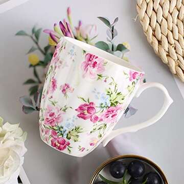 Mailandy 14oz Cute Floral Coffee Mug for Women Gifts