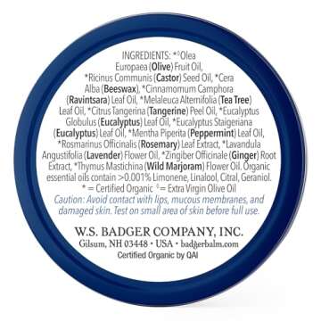 Badger Aromatic Chest Rub, 100% Organic Vaporub w/Eucalyptus & Lavender Essential Oils to Clear & So...