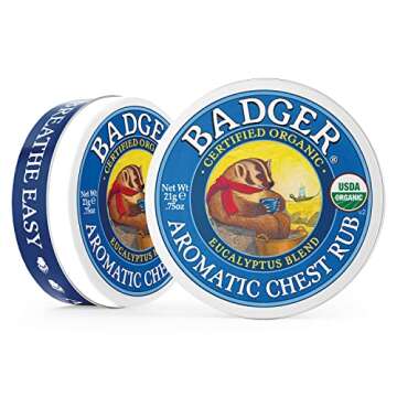 Badger Aromatic Chest Rub, 100% Organic Vaporub w/Eucalyptus & Lavender Essential Oils to Clear & Soothe, All-Natural Chest Congestion Relief for Adults & Kids, .75 oz Tin