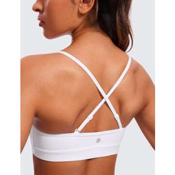 CRZ YOGA Butterluxe V-Neck Sports Bras for Women - Adjustable Thin Straps Padded Yoga Top Basic Wireless Camisole White Small