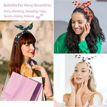 ONEYE Wire Headbands for Women - Dot Twist Bow, Bunny Ears Headband, Fashion Wire Headwraps for Hair Bands, Holders & Accessories for Workout, Yoga, Running - Pack of 8