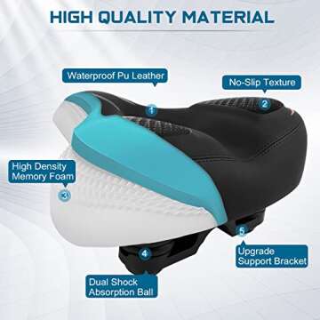 Oversized Bike Seat Compatible with Peloton Bike/Bike+, Extra Wide Comfort Bike Seat for Women & Men, Excercise Bike Seat Replacement for Road Bike, Spin Bike, and Cruiser, Large Bike Seat/Saddle