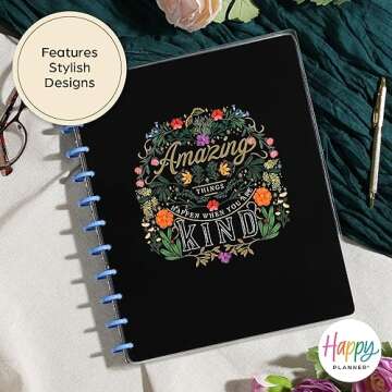 Happy Planner Disc-Bound Daily Notebook for Work, School, or Journaling, Big Size, Moody Blooms Them...