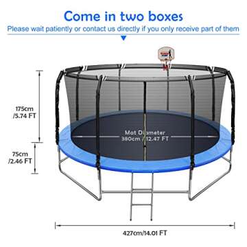 14FT Trampoline with Balance Bar & Basketball Hoop, 1.4MM Thickened Recreational Trampoline for Adul...