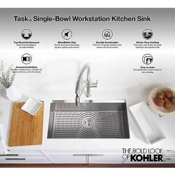 KOHLER K-80084-1PC-NA Task Kitchen Sink, 33"