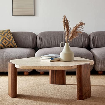 Marble Top Coffee Table,Marble Coffee Tables for Living Room,Marble Coffee Table Living Room Furniture Creative Polygonal (37.4 * 33.46 * 13.78in)