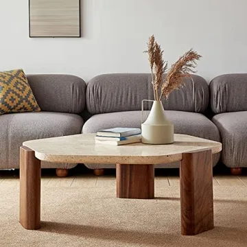 Marble Top Coffee Table,Marble Coffee Tables for Living Room,Marble Coffee Table Living Room Furniture Creative Polygonal (37.4 * 33.46 * 13.78in)