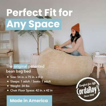 CordaRoy's Convertible Bean Bag Chair - Comfortable Khaki Lounger