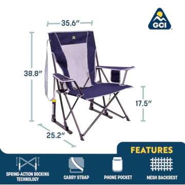 GCI Outdoor Comfort Pro Rocker Camping Chair | Portable Folding Rocking Chair with Durable Armrests & Drink Holder — Royal Blue