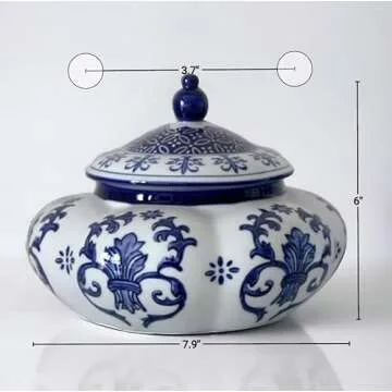 Festcool Blue and White Ceramic Porcelain Pumpkin Shape Ginger Jar Vase, Sugar Canister, Sugar Container, Tea Container, Hand-crafted Jingdezhen, Decor, Gift for Thanksgiving Decoration