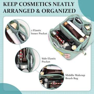 LONEDREAM Stoney Clover Preppy Large Capacity Travel Cosmetic Bag, Chenille Letter Open Flat Nylon S...