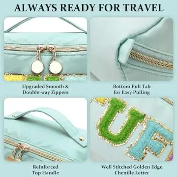 LONEDREAM Preppy Large Capacity Makeup Bag for Travel