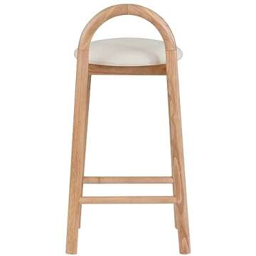 Meridian Furniture 475Cream-C Calvin Collection Mid-Century Modern Vegan Leather Upholstered Stool with Soft Cream Vegan Leather, Natural Finish Solid Wood Frame, 16.18" W x 16.7" D x 32" H, Cream