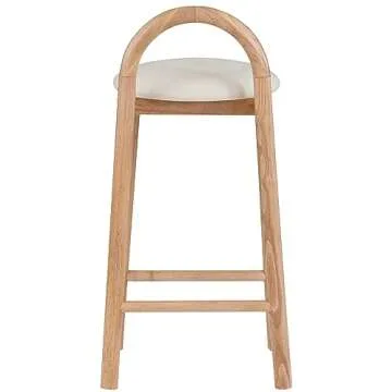 Meridian Furniture 475Cream-C Calvin Collection Mid-Century Modern Vegan Leather Upholstered Stool with Soft Cream Vegan Leather, Natural Finish Solid Wood Frame, 16.18" W x 16.7" D x 32" H, Cream