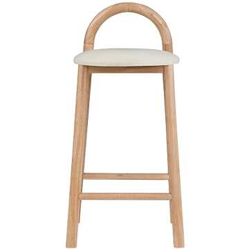 Meridian Furniture 475Cream-C Calvin Collection Mid-Century Modern Vegan Leather Upholstered Stool with Soft Cream Vegan Leather, Natural Finish Solid Wood Frame, 16.18" W x 16.7" D x 32" H, Cream