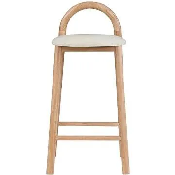 Meridian Furniture 475Cream-C Calvin Collection Mid-Century Modern Vegan Leather Upholstered Stool with Soft Cream Vegan Leather, Natural Finish Solid Wood Frame, 16.18" W x 16.7" D x 32" H, Cream