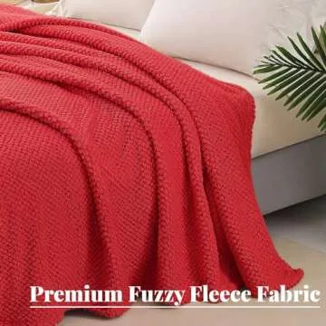 Whale Flotilla Queen Size Fuzzy Fleece Blanket for Bed, 90x90 Inch Fluffy Warm Soft Jacquard Blankets for All Season, Lightweight and Cozy, Red