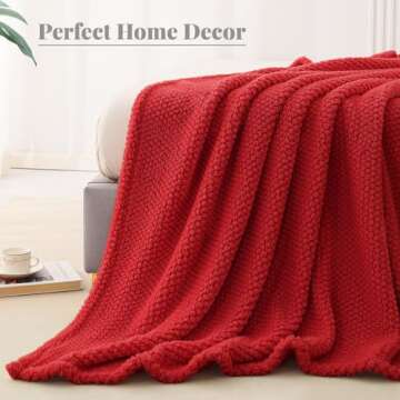 Whale Flotilla Queen Size Fuzzy Fleece Blanket for Bed, 90x90 Inch Fluffy Warm Soft Jacquard Blankets for All Season, Lightweight and Cozy, Red