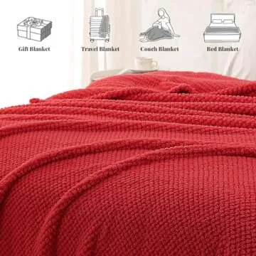 Whale Flotilla Queen Size Fuzzy Fleece Blanket for Bed, 90x90 Inch Fluffy Warm Soft Jacquard Blankets for All Season, Lightweight and Cozy, Red