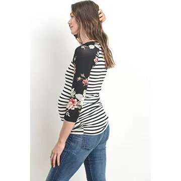 LaClef Women's Maternity T-Shirts Top with Baseball Raglan (Medium, Black Stripe)