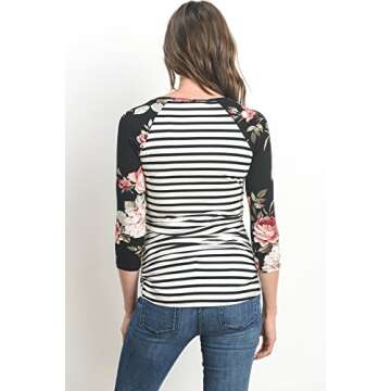 LaClef Women's Maternity T-Shirts Top with Baseball Raglan (Medium, Black Stripe)