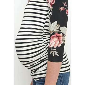 LaClef Women's Maternity T-Shirts Top with Baseball Raglan (Medium, Black Stripe)