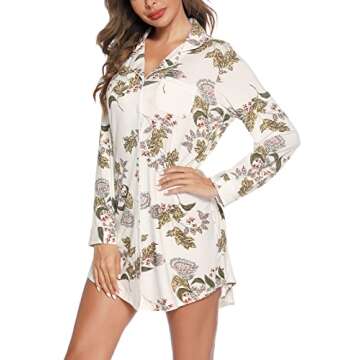 Anjue Women's Nightgown Long Sleeve Sleep Nightshirt Breastfeeding Loungewear Hospital Gown Labor and Delivery