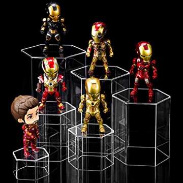 Jetec Hexagonal Jewelry Display Risers Hexagonal Market Display Risers Stands Acrylic Showcase Acrylic Stand for Jewelry Model Figures Decoration, 6 Sizes(Clear,6 Pieces)