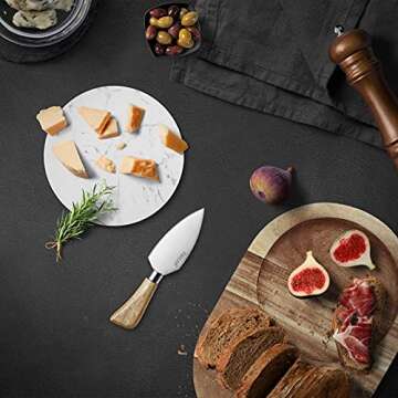 hecef Oval Wooden Cheese Board Set, Acacia Wood Charcuterie Serving Tray with White Marble, Cheese K...