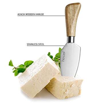 hecef Oval Wooden Cheese Board Set, Acacia Wood Charcuterie Serving Tray with White Marble, Cheese Knives Platter for Cake Appetizers, Housewarming