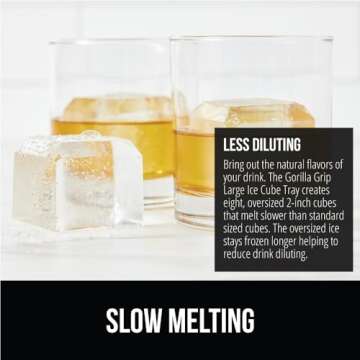 GORILLA GRIP Large Silicone Ice Cube Tray for Freezer, Stackable Lid, Easy Release Mold, 8 Giant Square Cubes, Slow Melt for Whiskey Drinks Iced Coffee, Cocktail Bar Kitchen Essentials, 1 Pack, Mint