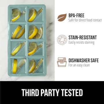 GORILLA GRIP Large Silicone Ice Cube Tray for Freezer, Stackable Lid, Easy Release Mold, 8 Giant Square Cubes, Slow Melt for Whiskey Drinks Iced Coffee, Cocktail Bar Kitchen Essentials, 1 Pack, Mint