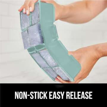 GORILLA GRIP Large Silicone Ice Cube Tray for Freezer, Stackable Lid, Easy Release Mold, 8 Giant Square Cubes, Slow Melt for Whiskey Drinks Iced Coffee, Cocktail Bar Kitchen Essentials, 1 Pack, Mint