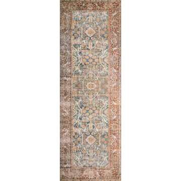 Loloi Layla Collection, LAY-04, Ocean/Rust, 9'-0" x 12'-0", .13" Thick, Area Rug, Soft, Durable, Vintage Inspired, Distressed, Low Pile, Non-Shedding, Easy Clean, Printed, Living Room Rug