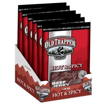 Old Trapper Beef Jerky, Hot & Spicy 1/4-Pound Individual Package, Savory and Spicy Meat Snacks for L...