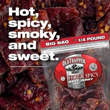 Old Trapper Beef Jerky, Hot & Spicy 1/4-Pound Individual Package, Savory and Spicy Meat Snacks for Lunches or Between Meals, 11 Grams of Protein and 70 Calories per Serving (Pack of 8)
