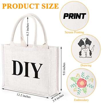 Reginary 12 Pieces Burlap Jute Tote Bags with Handles Reusable Blank Grocery Bags White Bridesmaid G...