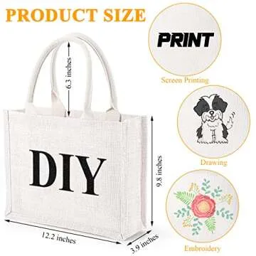 Reginary 12 Pieces Burlap Jute Tote Bags with Handles Reusable Blank Grocery Bags White Bridesmaid G...