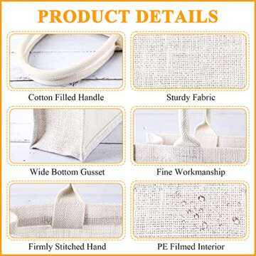 Reginary 12 Pieces Burlap Jute Tote Bags with Handles Reusable Blank Grocery Bags White Bridesmaid Gift Bags for Shopping Wedding Bachelorette Party Embroidery DIY Art Crafts, 12.2 x 3.9 x 9.8 Inch