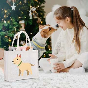 Reginary 12 Pieces Burlap Jute Tote Bags with Handles Reusable Blank Grocery Bags White Bridesmaid Gift Bags for Shopping Wedding Bachelorette Party Embroidery DIY Art Crafts, 12.2 x 3.9 x 9.8 Inch